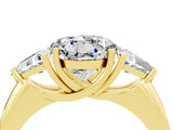 Yellow gold Three-Stone Round Cut Cut Diamond Ring with Trillion Side Stones and Four-Prong Setting_4