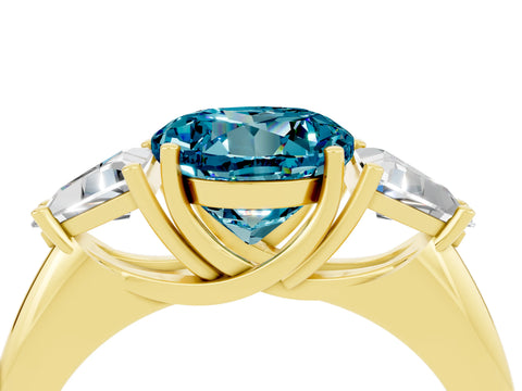 Yellow gold Three-Stone Round Cut Cut Diamond Ring with Trillion Side Stones and Four-Prong Setting_4