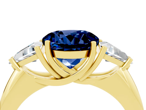 Yellow gold Three-Stone Round Cut Cut Diamond Ring with Trillion Side Stones and Four-Prong Setting_4