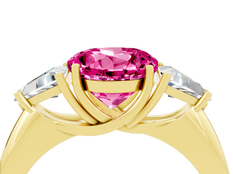 Yellow gold Three-Stone Round Cut Cut Diamond Ring with Trillion Side Stones and Four-Prong Setting_4