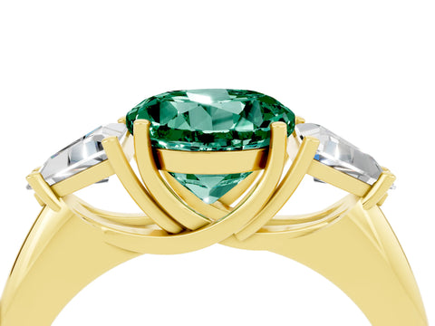 Yellow gold Three-Stone Round Cut Cut Diamond Ring with Trillion Side Stones and Four-Prong Setting_4