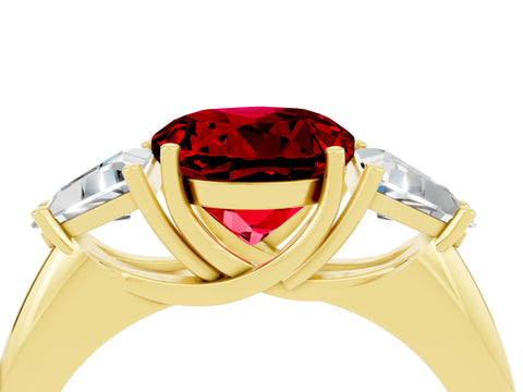 Yellow gold Three-Stone Round Cut Cut Diamond Ring with Trillion Side Stones and Four-Prong Setting_4
