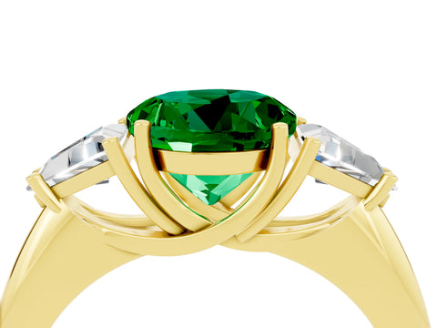 Yellow gold Three-Stone Round Cut Cut Diamond Ring with Trillion Side Stones and Four-Prong Setting_4