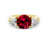 Yellow gold Three-Stone Round Cut Cut Diamond Ring with Trillion Side Stones and Four-Prong Setting