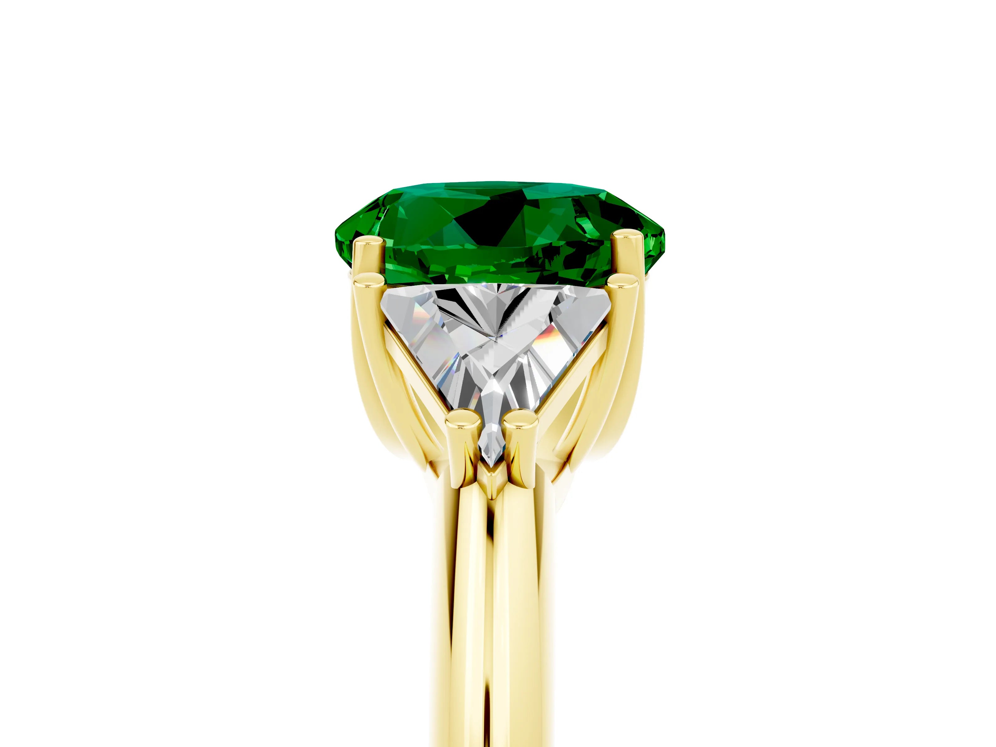Yellow gold Three-Stone Round Cut Cut Diamond Ring with Trillion Side Stones and Four-Prong Setting_5