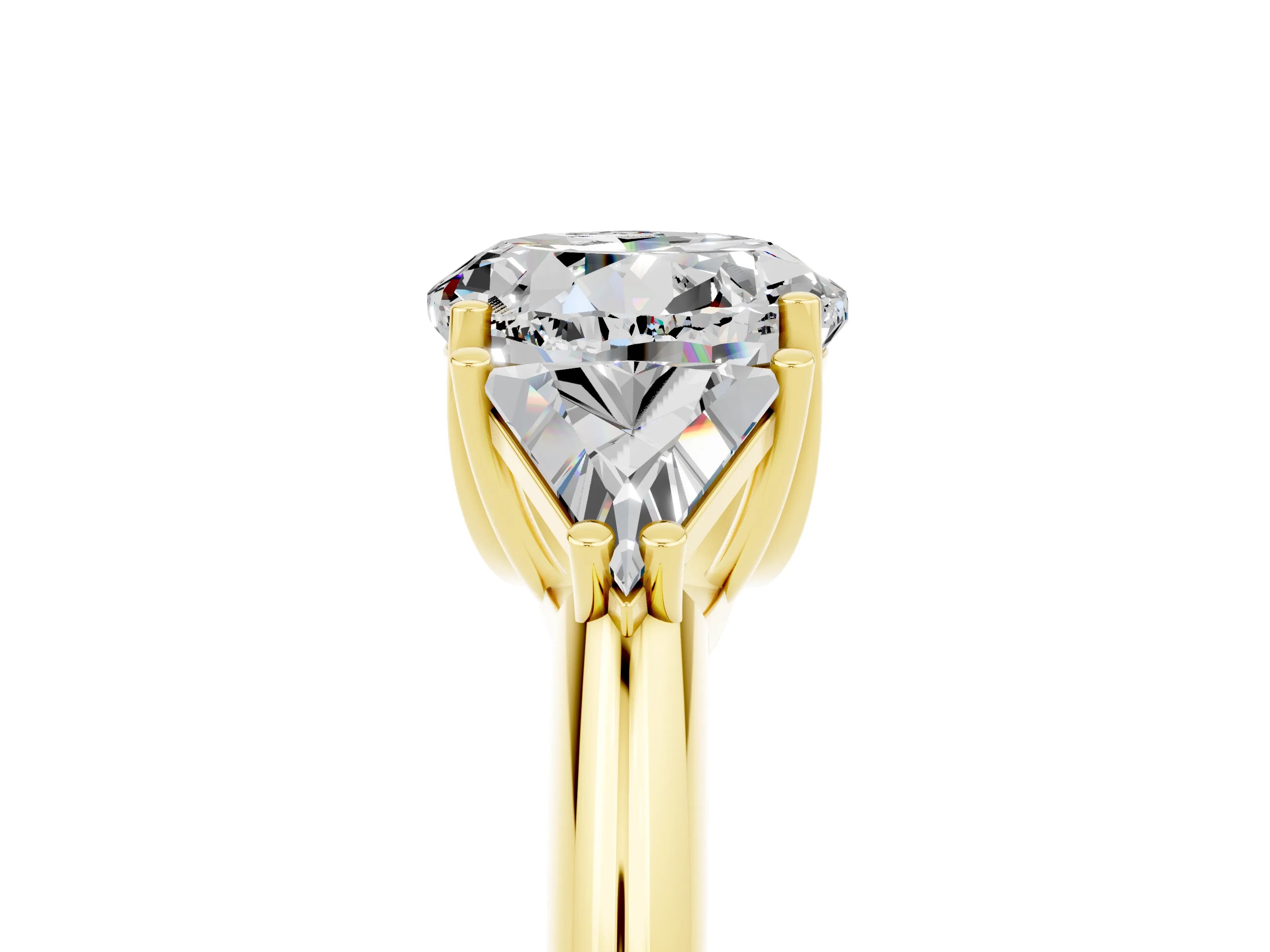 Yellow gold Three-Stone Round Cut Cut Diamond Ring with Trillion Side Stones and Four-Prong Setting_5