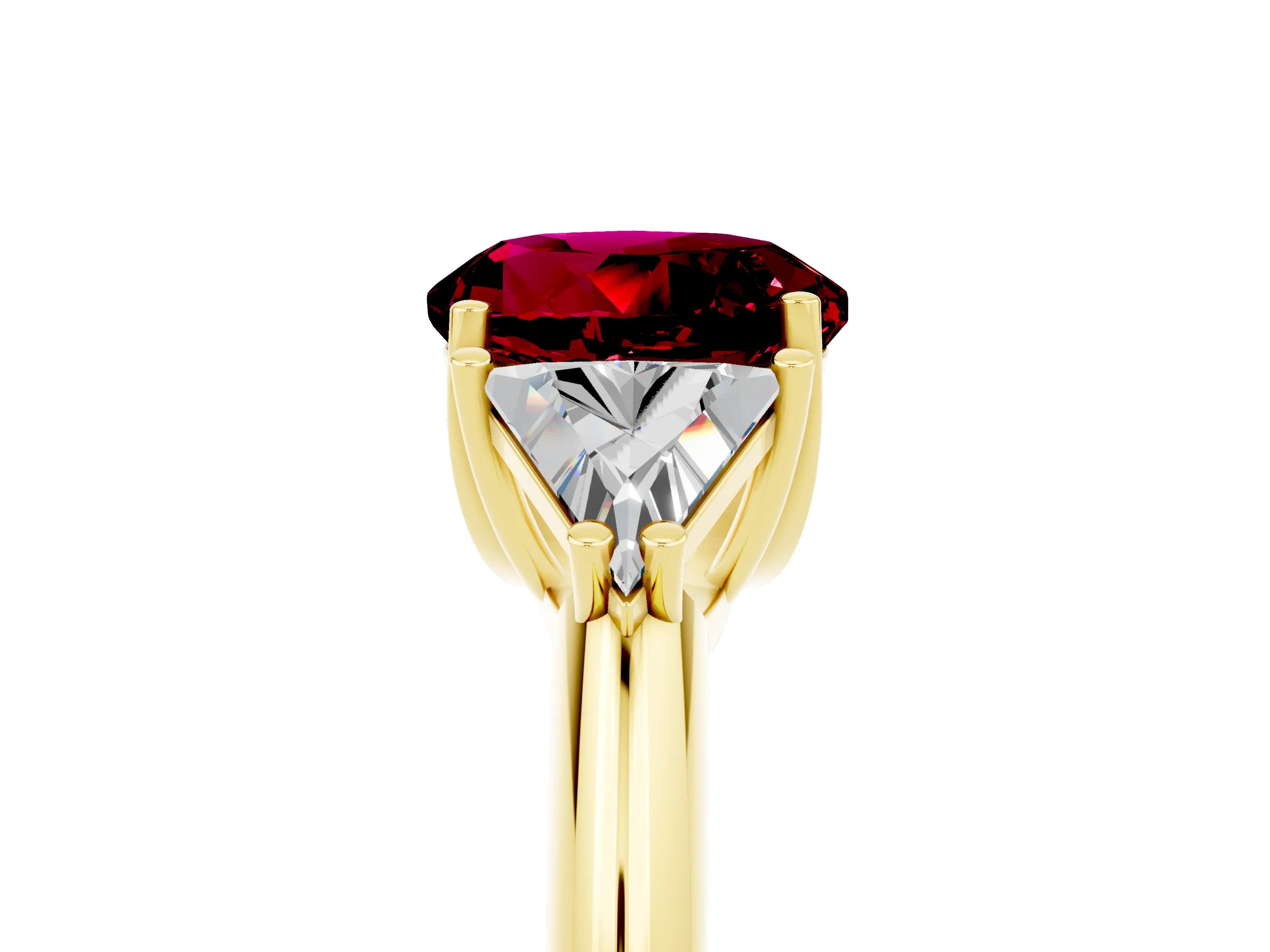 Yellow gold Three-Stone Round Cut Cut Diamond Ring with Trillion Side Stones and Four-Prong Setting_5