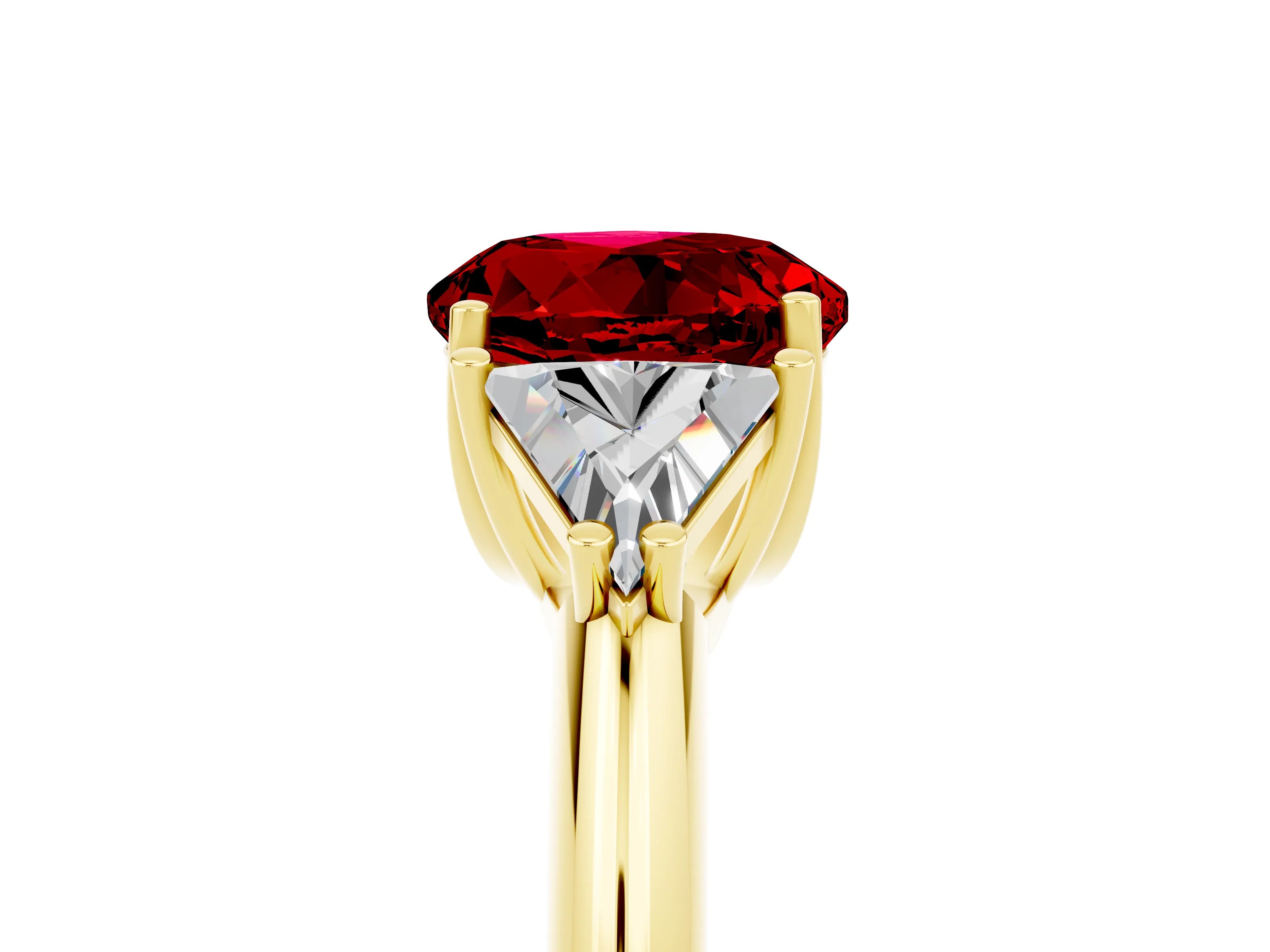 Yellow gold Three-Stone Round Cut Cut Diamond Ring with Trillion Side Stones and Four-Prong Setting_5