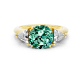 Yellow gold Three-Stone Round Cut Cut Diamond Ring with Trillion Side Stones and Four-Prong Setting