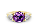 Yellow gold Three-Stone Round Cut Cut Diamond Ring with Trillion Side Stones and Four-Prong Setting