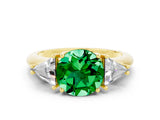 Yellow gold Three-Stone Round Cut Cut Diamond Ring with Trillion Side Stones and Four-Prong Setting