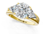 Yellow gold Three-Stone Round Cut Cut Diamond Ring with Trillion Side Stones on a Split Shank Band_10