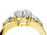 Yellow gold Three-Stone Round Cut Cut Diamond Ring with Trillion Side Stones on a Split Shank Band_13