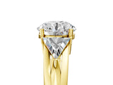 Yellow gold Three-Stone Round Cut Cut Diamond Ring with Trillion Side Stones on a Split Shank Band_14
