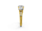 Yellow gold Three-Stone Round Cut Cut Milgrain Pavé Engagement Ring_17