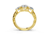 Yellow gold Three-Stone Round Cut Cut Milgrain Pavé Engagement Ring_18