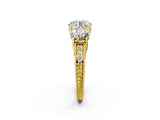 Yellow gold Three-Stone Round Cut Cut Milgrain Pavé Engagement Ring_5