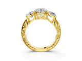Yellow gold Three-Stone Round Cut Cut Milgrain Pavé Engagement Ring_6