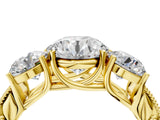 Yellow gold Three-Stone Round Cut Cut Milgrain Pavé Engagement Ring_7