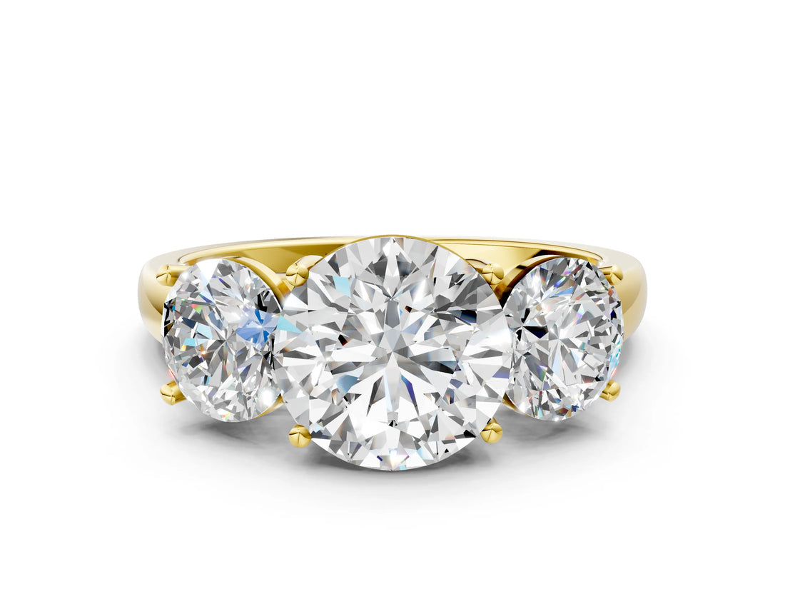 Yellow gold Three-Stone Round Cut Cut Solitaire Ring with Classic Prong Setting_3
