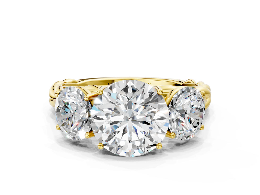 Yellow gold Three-Stone Round Cut Diamond Braided Band Ring with Four-Prong Setting_37