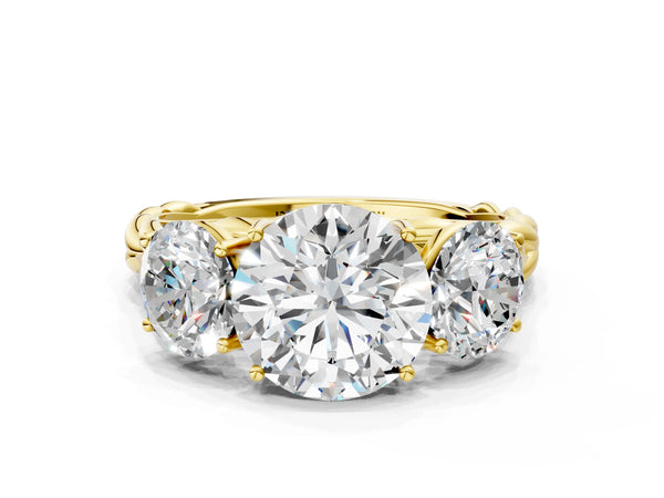 Yellow gold Three-Stone Round Cut Diamond Braided Band Ring with Four-Prong Setting