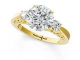 Yellow gold Three-Stone Round Cut Diamond Cathedral Engagement Ring with Prong Setting_15