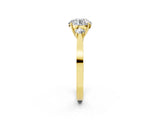 Yellow gold Three-Stone Round Cut Diamond Cathedral Engagement Ring with Prong Setting_16