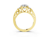 Yellow gold Three-Stone Round Cut Diamond Cathedral Engagement Ring with Prong Setting_17