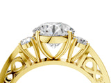 Yellow gold Three-Stone Round Cut Diamond Cathedral Engagement Ring with Prong Setting_18