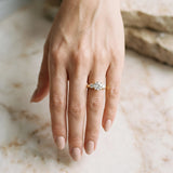 Yellow gold Three-Stone Round Cut Diamond Cathedral Engagement Ring with Prong Setting_30