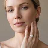 Yellow gold Three-Stone Round Cut Diamond Cathedral Engagement Ring with Prong Setting_31