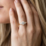 Yellow gold Three-Stone Round Cut Diamond Cathedral Engagement Ring with Prong Setting_32
