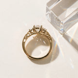 Yellow gold Three-Stone Round Cut Diamond Cathedral Engagement Ring with Prong Setting_33