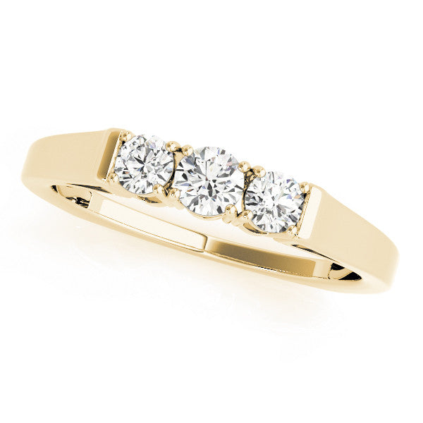 Yellow gold Three-Stone Round Cut Diamond Channel Set Band with Prong Setting