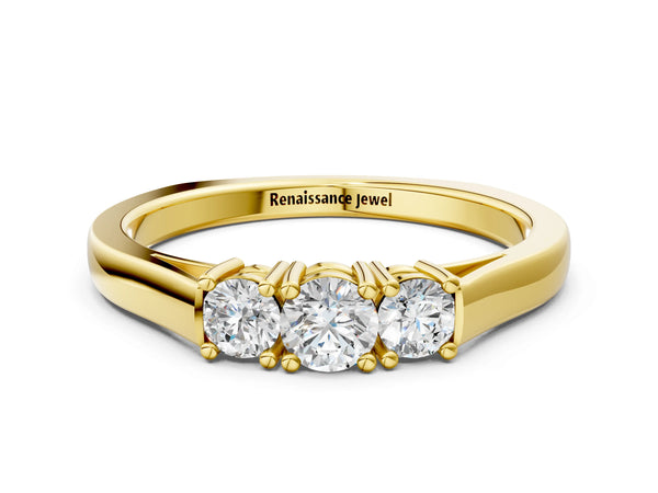 Yellow gold Three-Stone Round Cut Diamond Channel Set Band with Prong Setting
