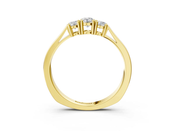 Yellow gold Three-Stone Round Cut Diamond Channel Set Band with Prong Setting