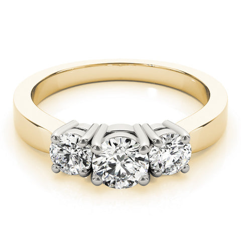 Yellow gold Three-Stone Round Cut Diamond Engagement Ring with Flat Band and Four-Prong Setting 1