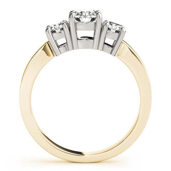 Yellow gold Three-Stone Round Cut Diamond Engagement Ring with Flat Band and Four-Prong Setting 2