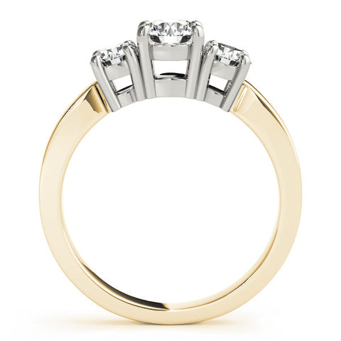 Yellow gold Three-Stone Round Cut Diamond Engagement Ring with Flat Band and Four-Prong Setting 2