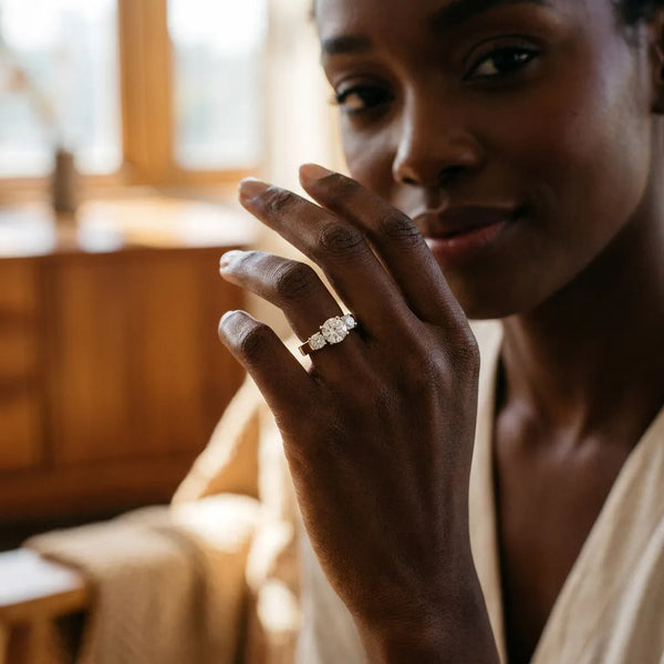 Yellow Gold Round Three Stone Engagement Ring Setting with Flat Band