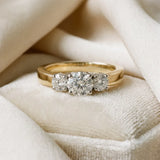 Yellow gold Three-Stone Round Cut Diamond Engagement Ring with Flat Band and Four-Prong Setting_22