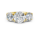 Yellow gold Three-Stone Round Cut Diamond Engagement Ring with Flat Band and Four-Prong Setting_28