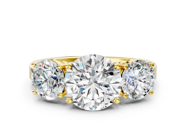 Yellow Gold Round Three Stone Engagement Ring Setting with Flat Band