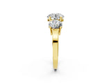 Yellow gold Three-Stone Round Cut Diamond Engagement Ring with Flat Band and Four-Prong Setting_30