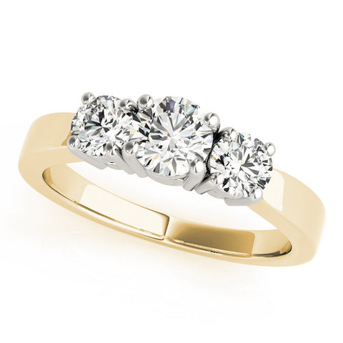 Yellow gold Three-Stone Round Cut Diamond Engagement Ring with Flat Band and Four-Prong Setting