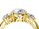Yellow gold Three-Stone Round Cut Diamond Engagement Ring with Prong Setting on a White Gold Band_34