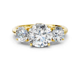Yellow gold Three-Stone Round Cut Diamond Engagement Ring with Prong Setting on a White Gold Band_6
