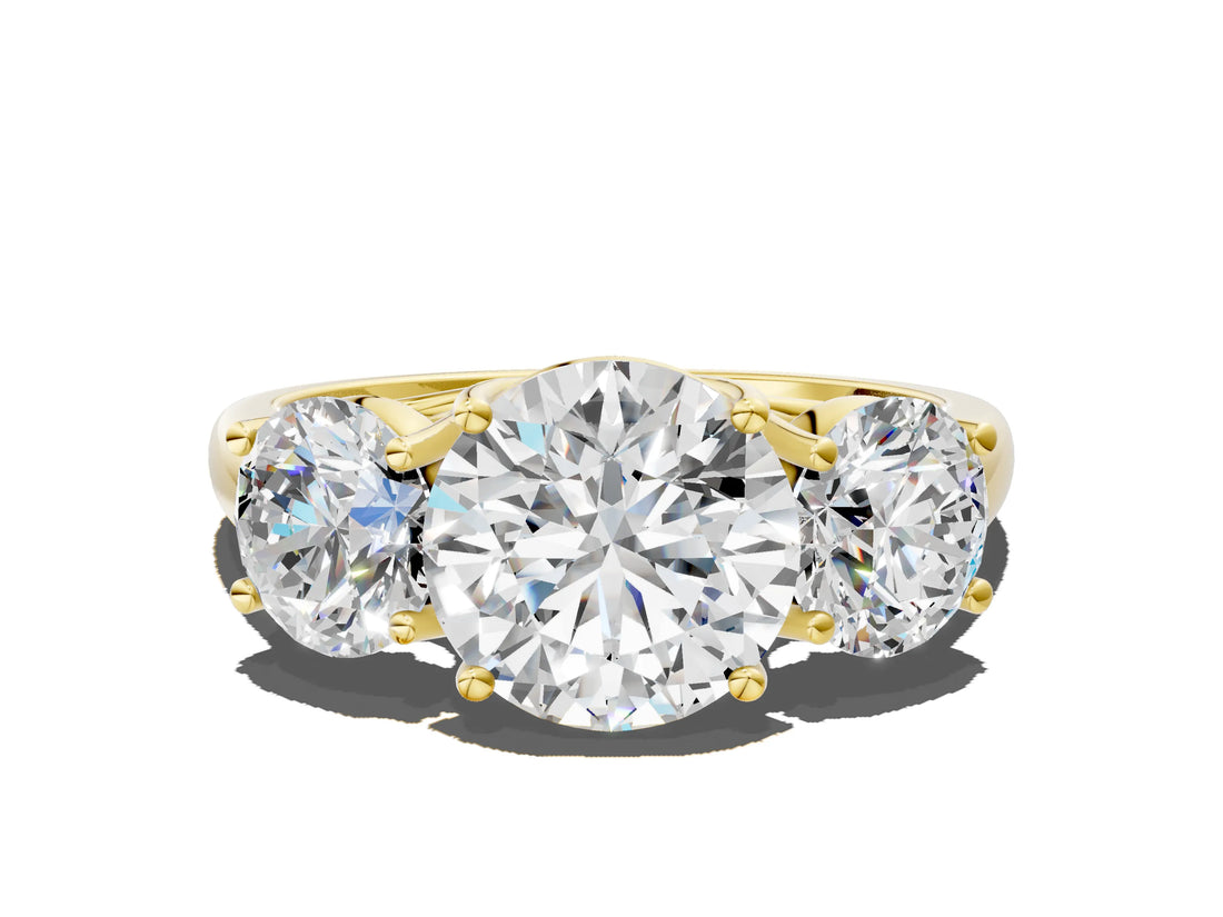 Yellow gold Three-Stone Round Cut Diamond Engagement Ring with Prong Setting_3