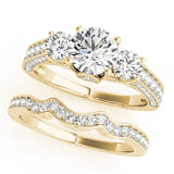 Yellow gold Three-Stone Round Cut Diamond Engagement Ring with Split Shank and Prong Setting 1